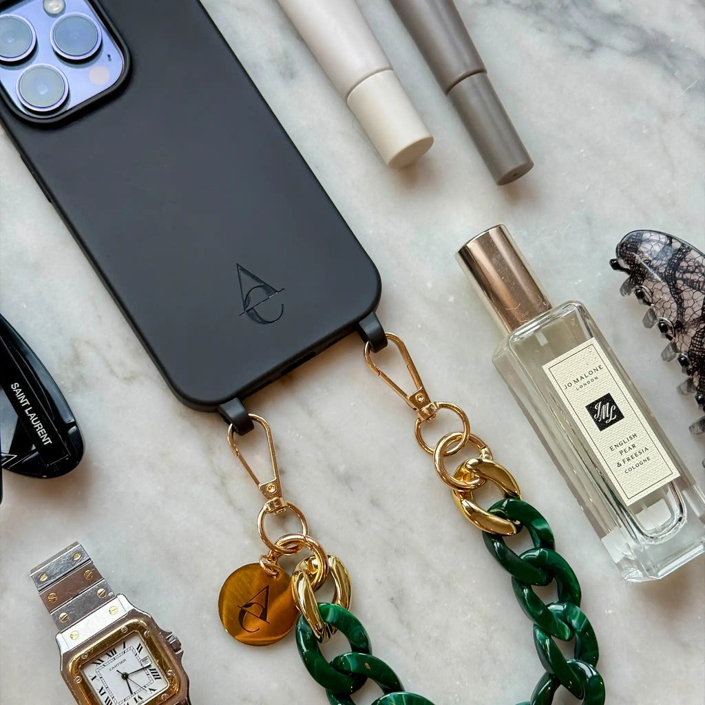 Set "Black Emerald" - Black Case + Dark Green Chain