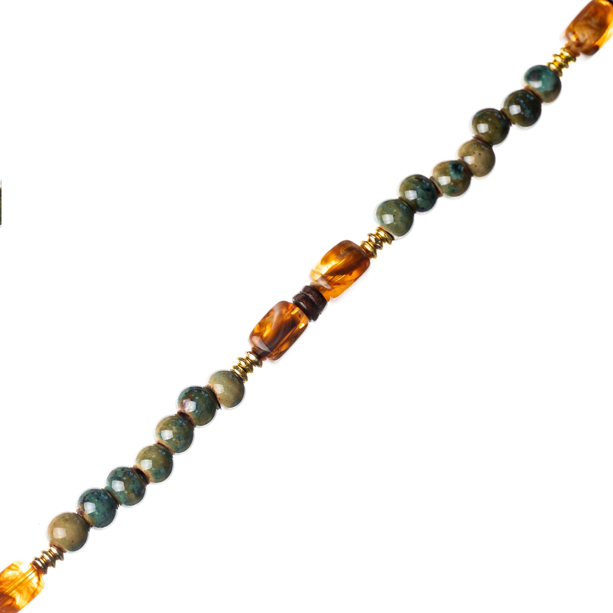 Set "Art Deco" - Beige Case + Long Dark Green Glass Chain