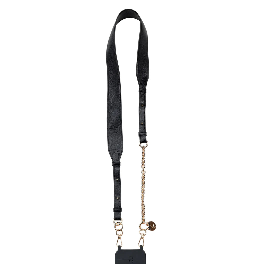 Black iPhone Case with Strap Set "Gia" - Matte Case + Black Leather Strap
