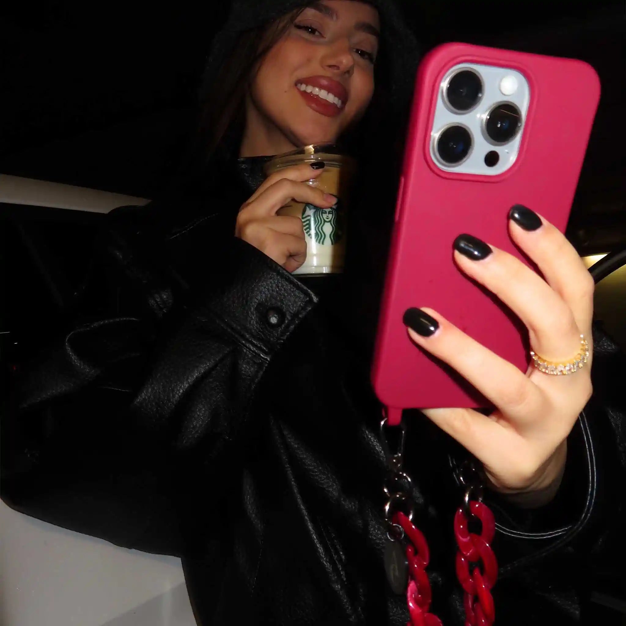 Soft Touch Case with rings "Cherry Noir" - Burgundy