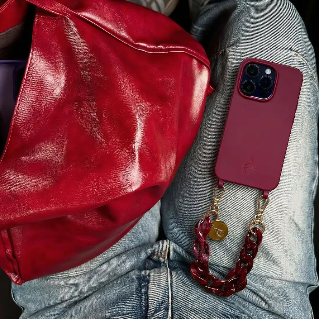 Set "Cherry Noir" - Burgundy Case + Dark Red Chain