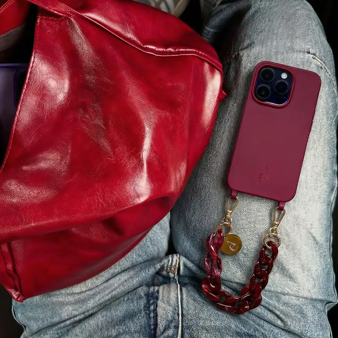 Set "Cherry Noir" - Burgundy Case + Dark Red Chain