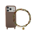 Set "Art Deco" - Beige Case + Long Dark Green Glass Chain