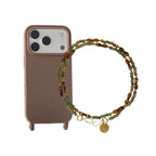Set "Art Deco" - Beige Case + Long Dark Green Glass Chain