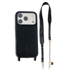 Black iPhone Case with Strap Set "Gia" - Matte Case + Black Leather Strap