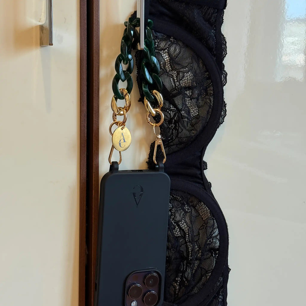 Set "Black Emerald" - Black Case + Dark Green Chain