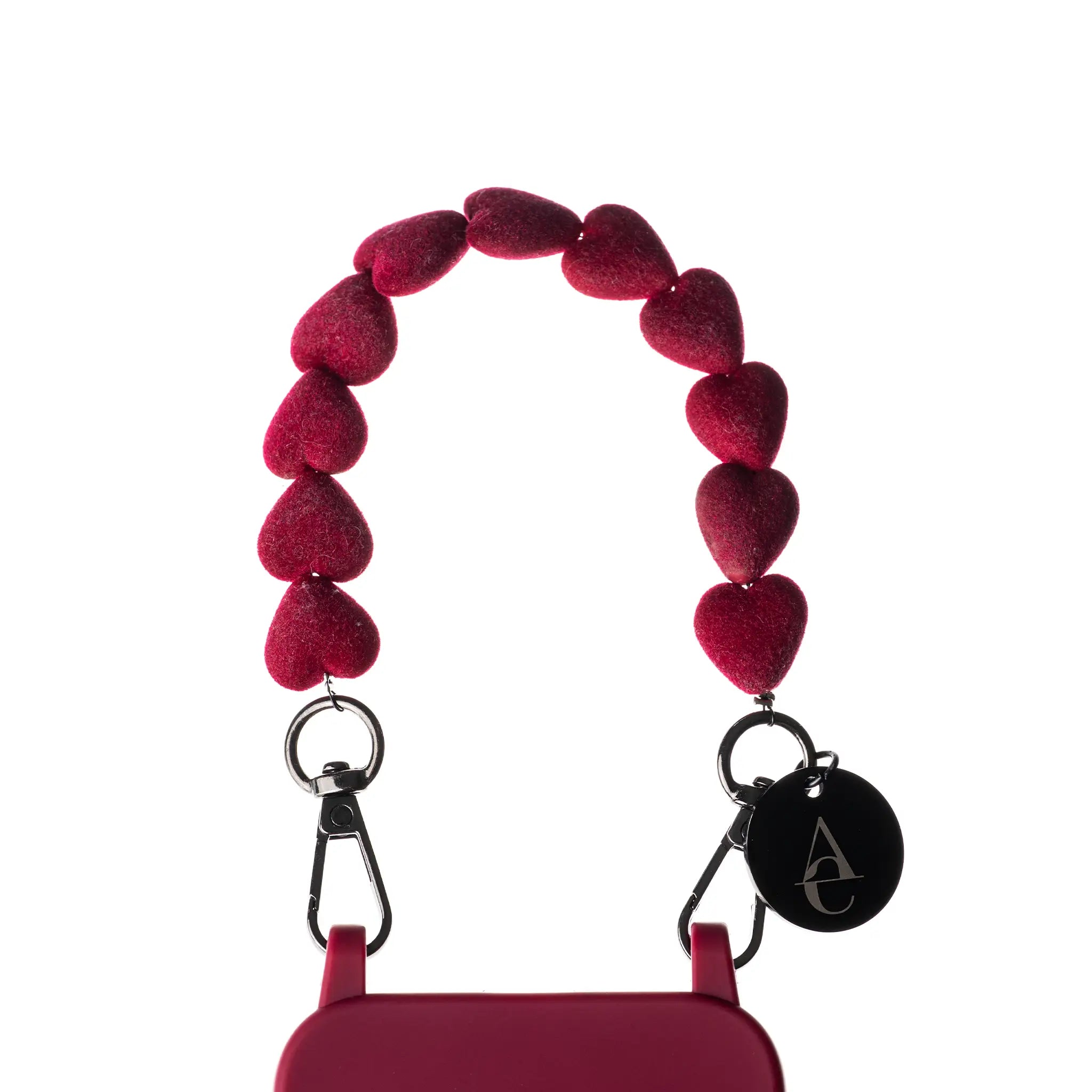 Set "Cherry Noir" - Burgundy Case + Heart Suede Chain