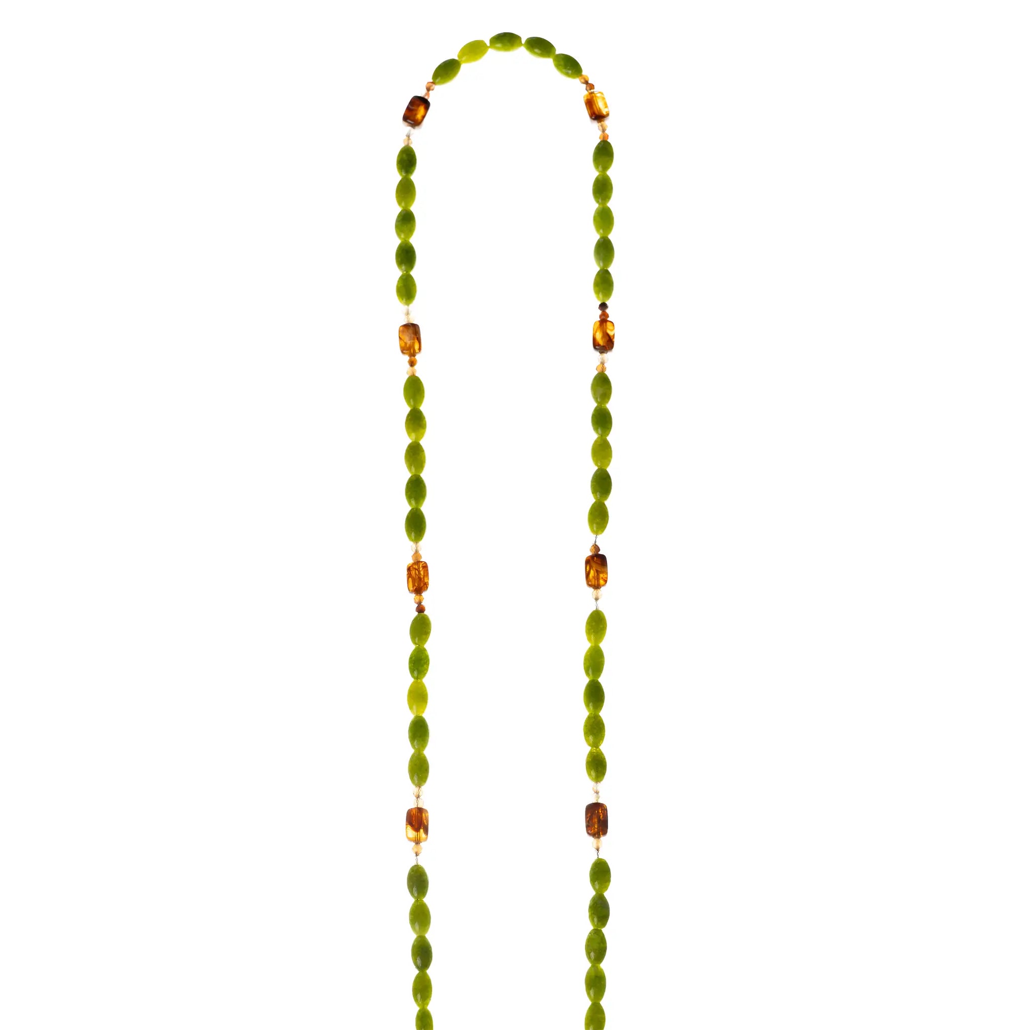 Set "Verde" - Beige Case + Long Green Glass Chain